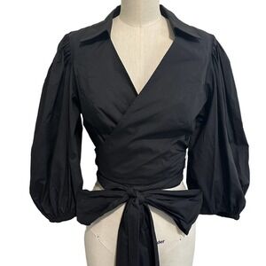 Nwt Toccin NY Black Puff Sleeve Wrap Shirt Medium